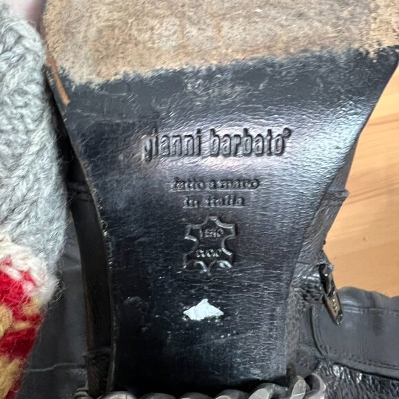 Gianni Barbato Tall Cowboy Boots EU 39.5 US 9 Black Leather Vintage Buckle Chain - Picture 7 of 10